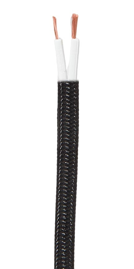 Black 18 Gauge SPT-2 Fabric Lamp Cord, Choice of Length 