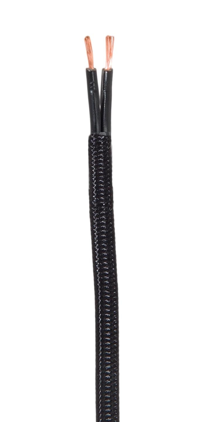 Black 18 Gauge SPT-1 Rayon Parallel Lamp Cord, Choice of Length 