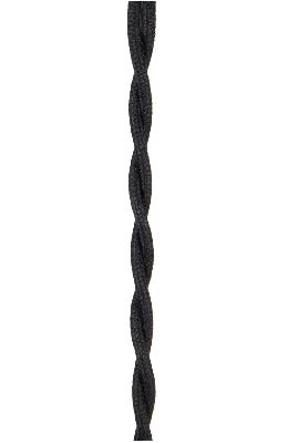 Black Cotton Twisted Pair Lamp Cord,  50 foot length