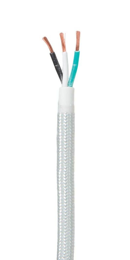 SVT-B Silver Color, Fabric Covered Parallel Fabric Lamp Cord - Choice of Length, UL Listed