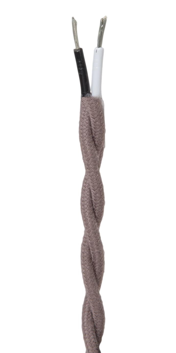 Steel Gray Colored 18 Gauge Cotton Covered Twisted Pair Lamp Cord, Choice of Length