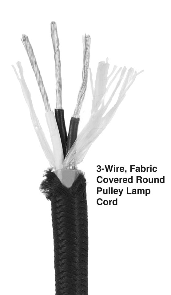 Black COTTON 3-Wire Pulley Lamp Cord - Lamp Wire