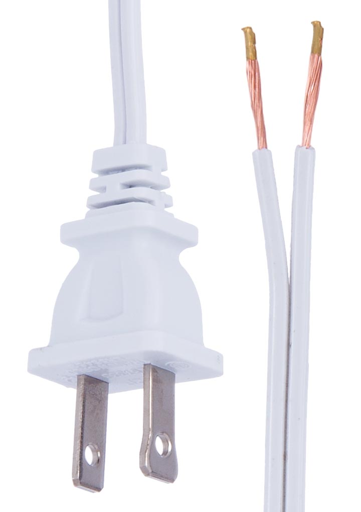 White, 18/2 Plastic Covered Lamp Cord - Wire Sets, CHOICE OF 4 LENGTHS
