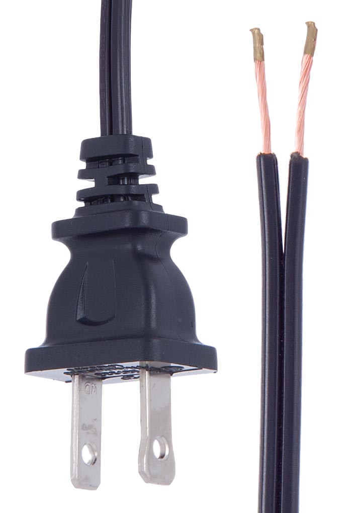 Black, 18/2 Plastic Covered Lamp Cord - Wire Sets, CHOICE OF 4 LENGTHS