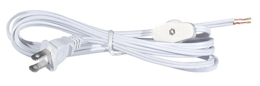 White 8 Ft. Lamp Cord Sets w/Rotary On-Off Switches, Choice of SPT