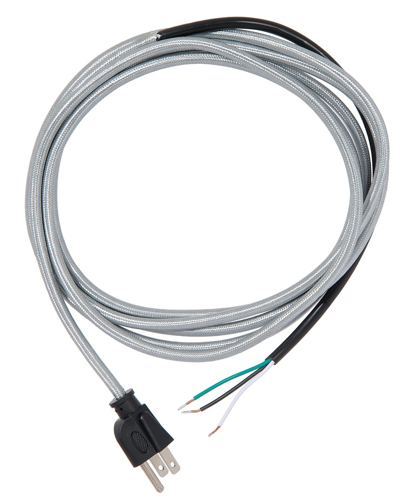 10-1/2 Ft. Silver Rayon Lamp Cord Set with 3-Prong Molded Plug, SVT-3