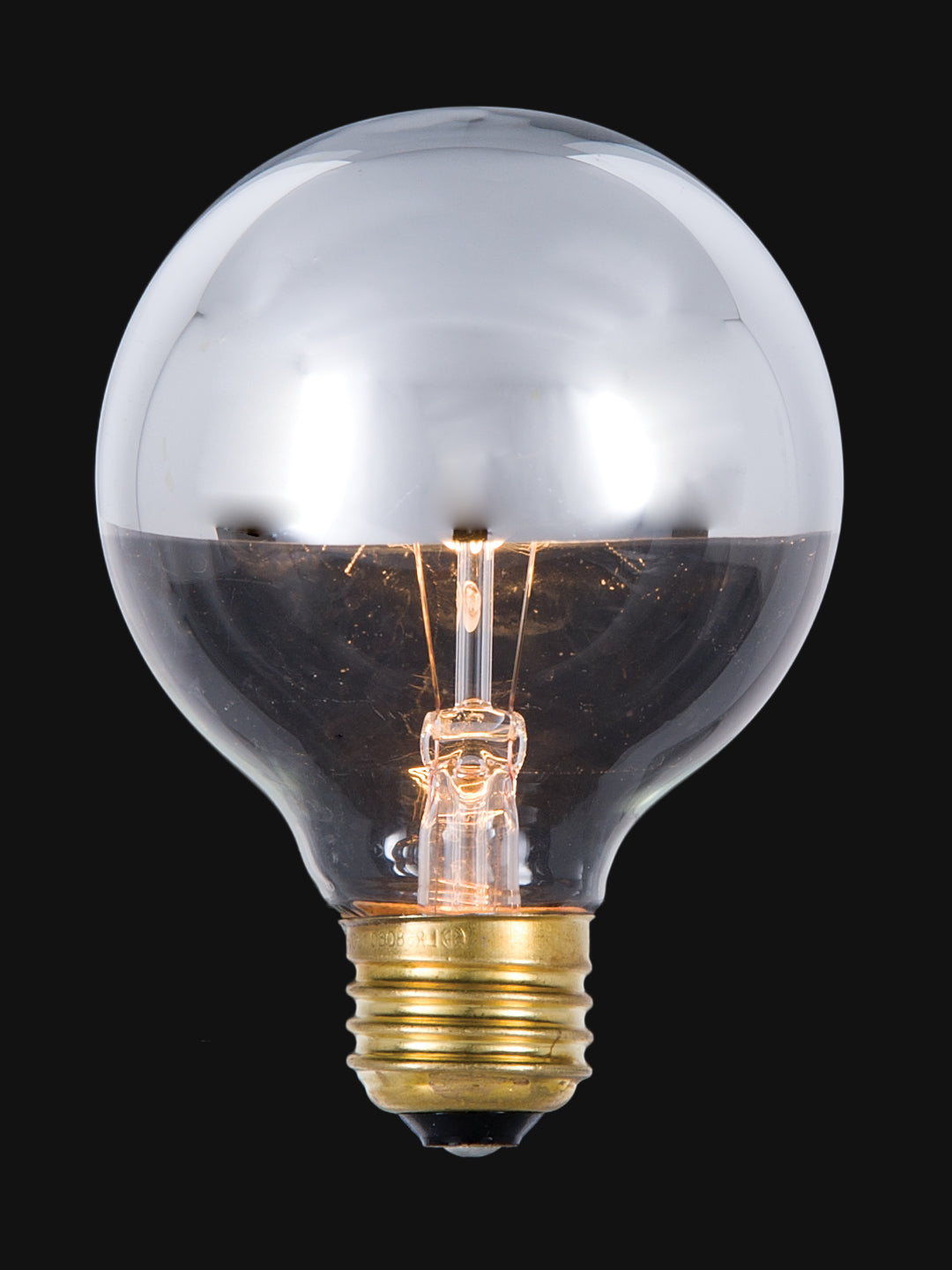 G25, 60W 130V, 3" Globe, clear light bulb with silver bowl, E26, 4 3/8" ht.