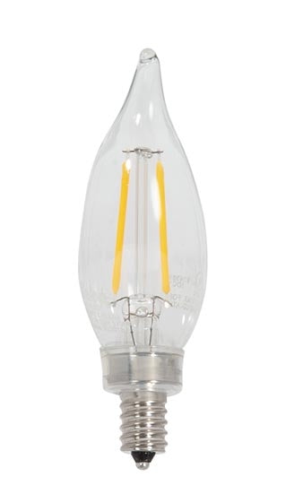 Clear 20 Watt Equivalent LED, Candelabra E-12 Base CA10 Dimmable Light Bulb