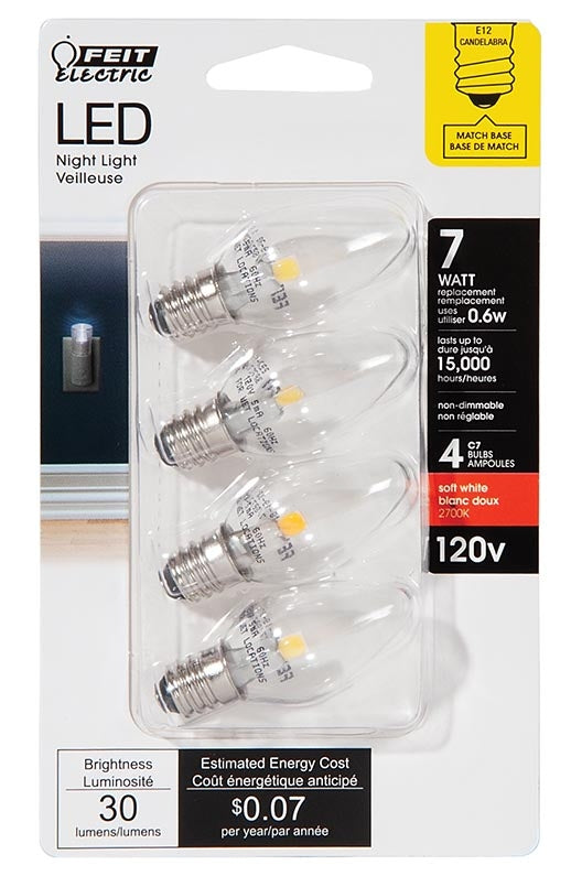 4 Pack E12 Base LED Light Bulbs, Choice of Wattage