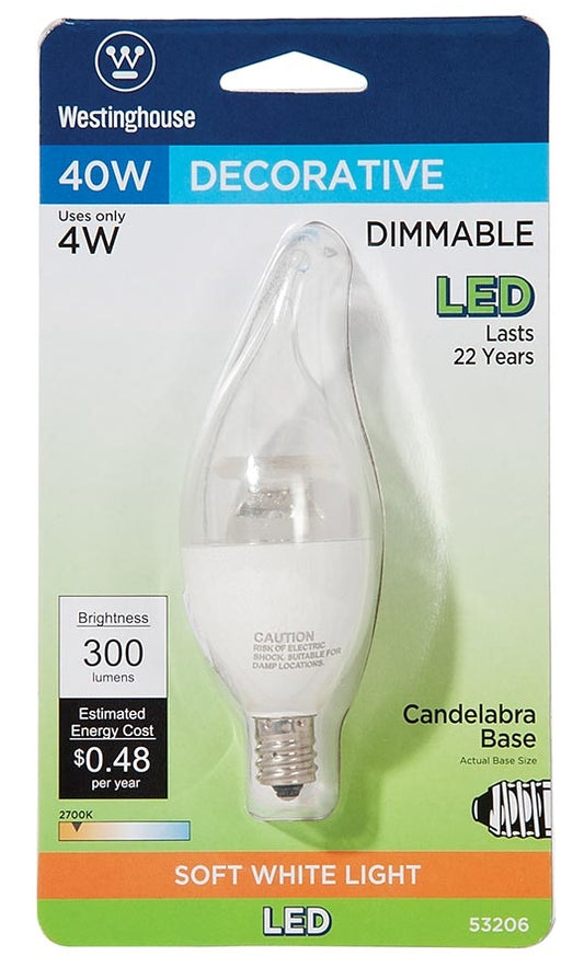 Soft White Candelabra Base 40W Equivalent, CA11 Dimmable Bulb