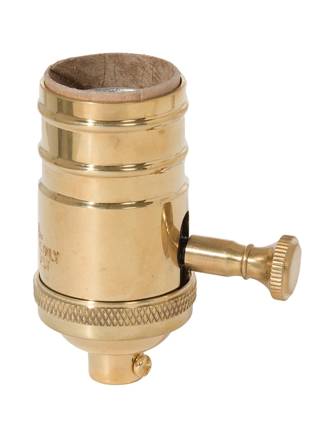 Full Range Brass Dimmer Socket, No UNO Threads, Removable Turn Knob, Polished 