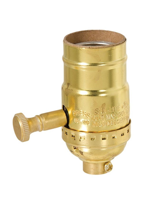 Polished Finish E-26 Stamped Brass Turn Knob Dimmer Lamp Socket, No UNO Thread