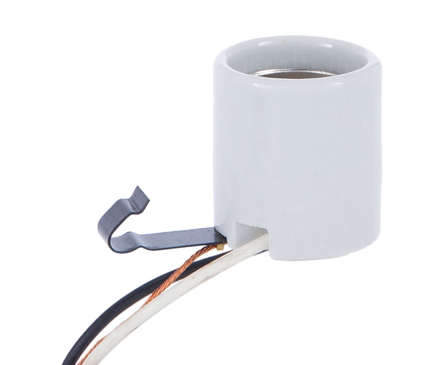 Unglazed Porcelain Snap-In Medium Base Socket With 12" Wire Leads and Ground Wire