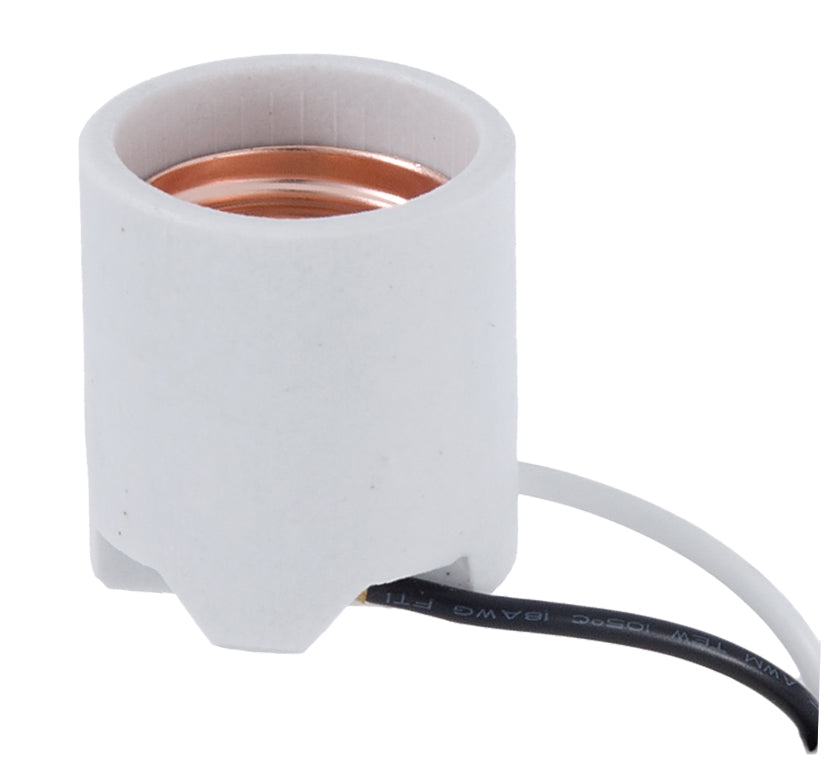 Medium Base Porcelain Socket with 8.5" Wire Leads & 8-32 Bushing for Surface Mount