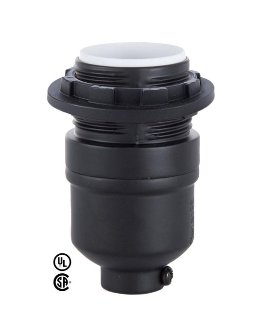  Med. Base Modern Keyless Lamp Socket With Threaded shell and Ring, Satin Black Finish
