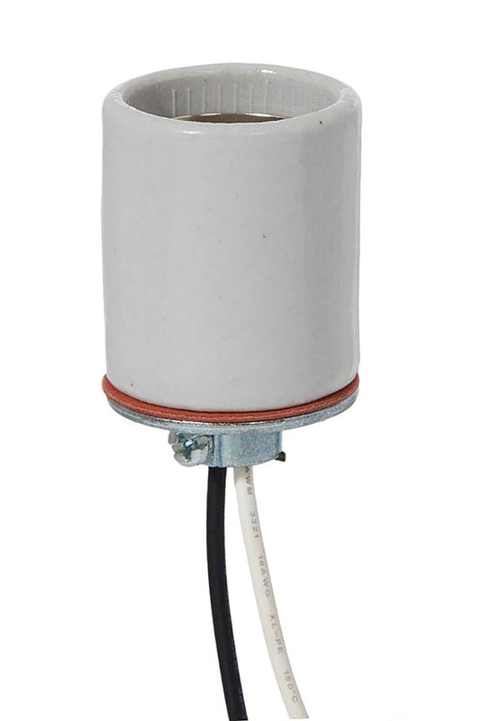 E-26 Keyless Glazed Porcelain Lamp Socket with Metal Cap - Choice of Wire Lead Length