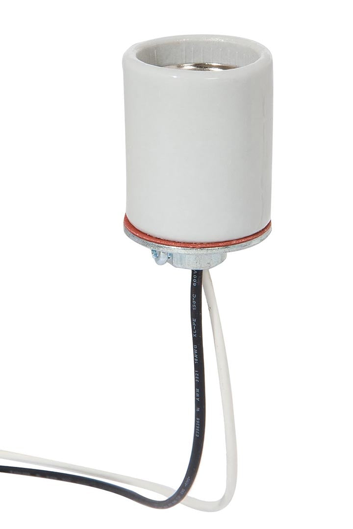 E-26 Keyless Glazed Porcelain Lamp Socket with Metal Cap - Choice of Wire Lead Length
