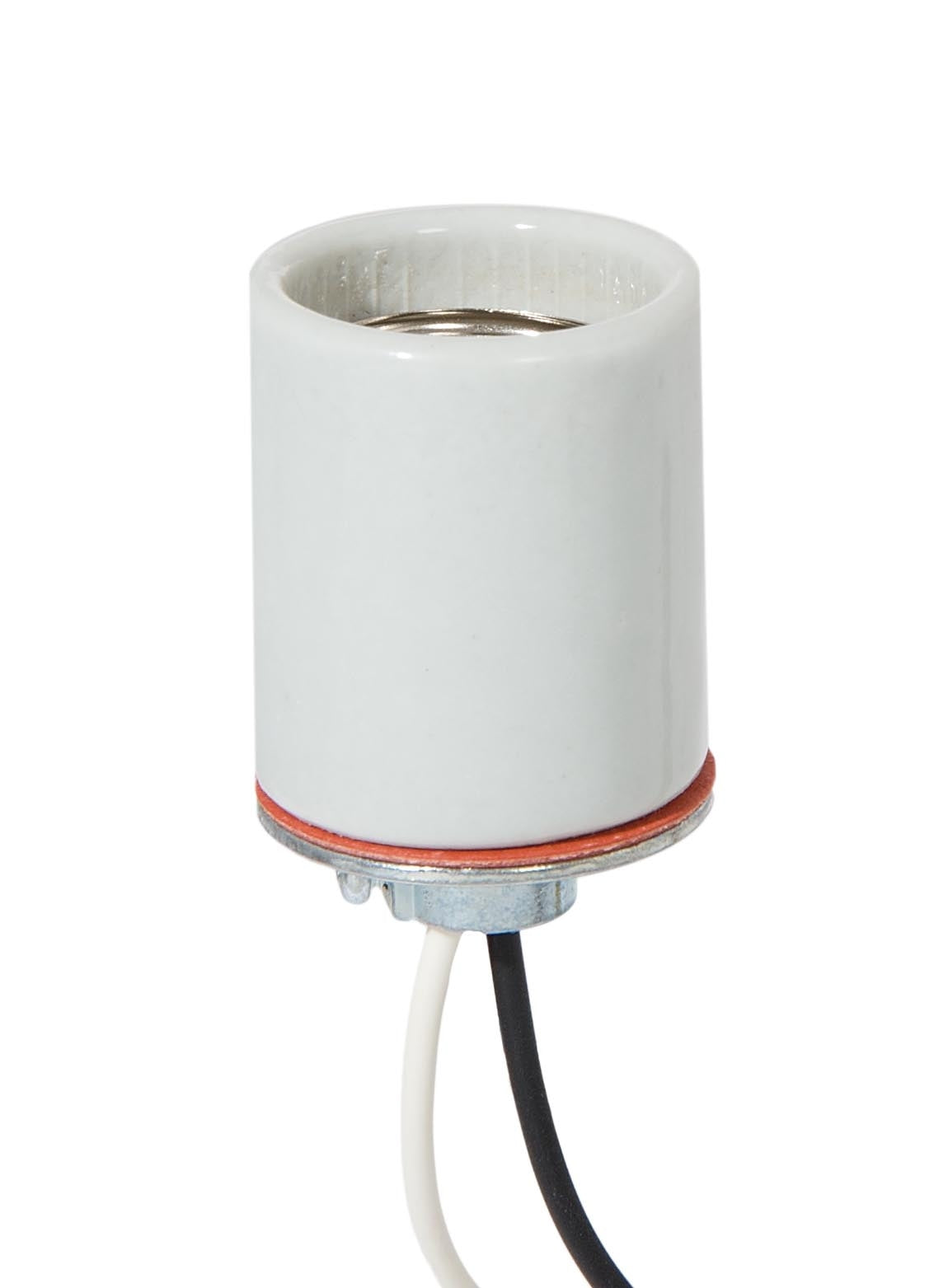 Keyless Glazed Porcelain E-26 Base Lamp Socket, Wire Leads, 1/8 IPS Metal Cap