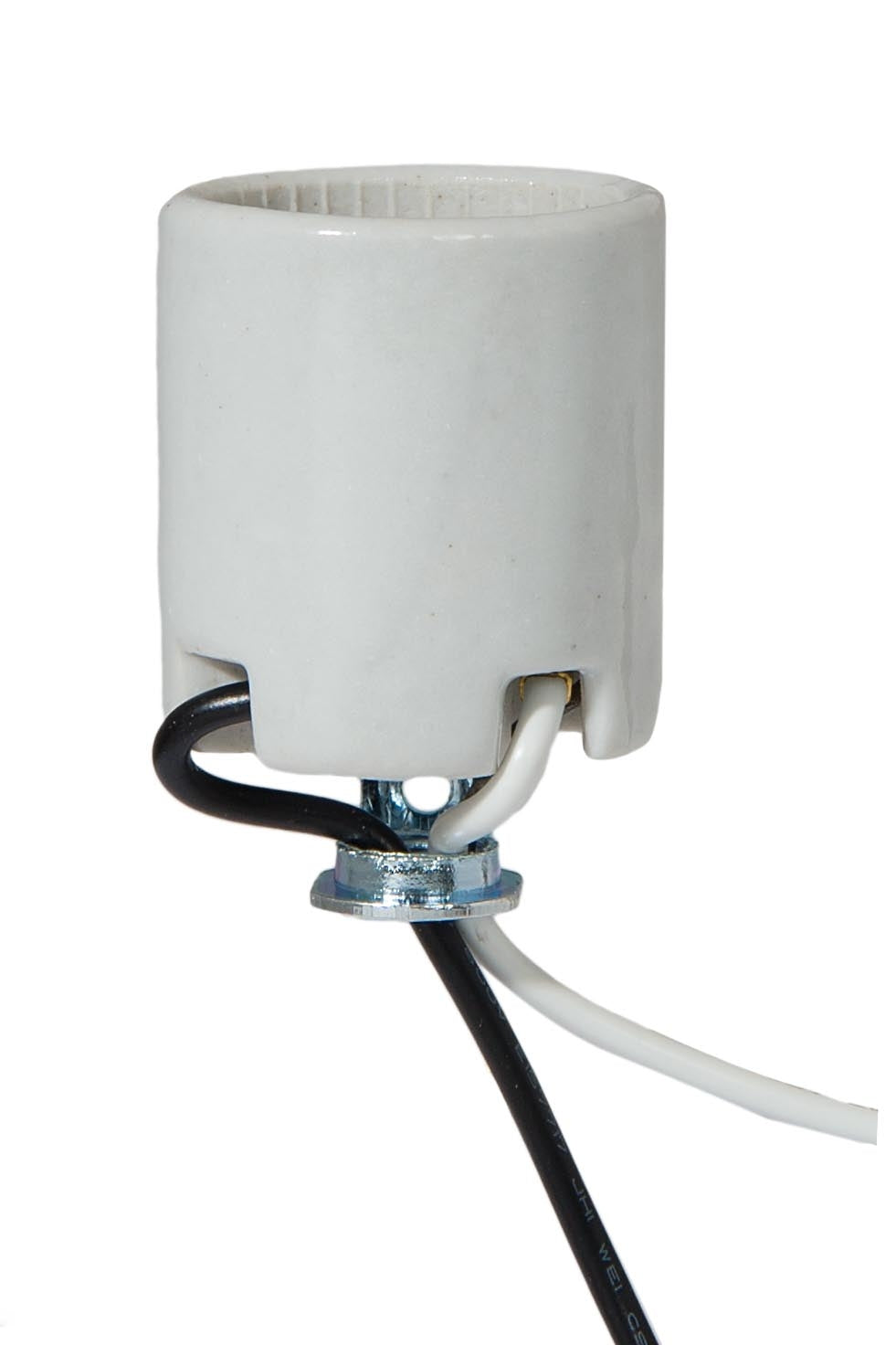 Keyless Glazed Porcelain E-26 Base Lamp Socket w/ Hickey, Choice of Wire Length 