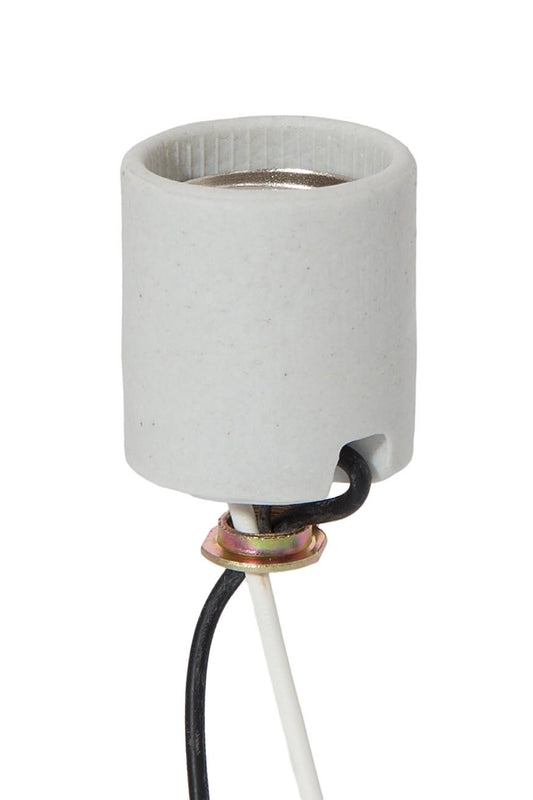Keyless Unglazed Porcelain E-26 Socket, Wire Leads, 1/8 IPS Hickey