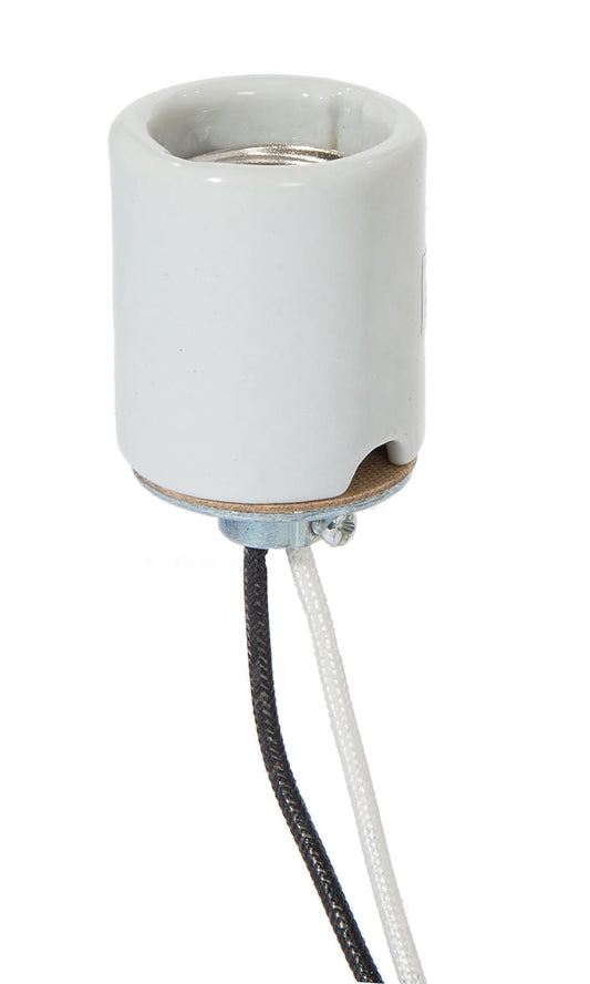 E-26 Base Keyless Glazed Porcelain Socket with Wire Leads and Hickey 