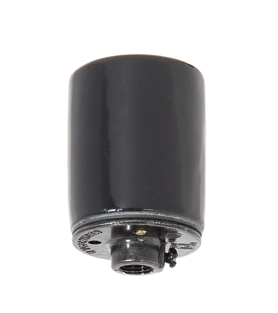 Keyless Glazed Black Porcelain E-26 Socket, Choice of Metal Cap Size