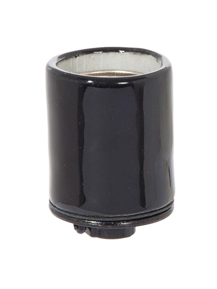 Keyless Glazed Black Porcelain E-26 Socket, Bottom 1/8 IP Metal Cap 