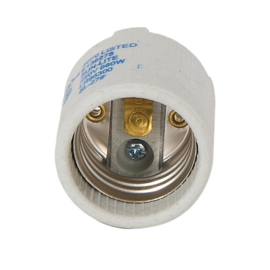Keyless Unglazed Porcelain E-26 Socket, Detachable 1/8 IP Hickey and Screw Shell 