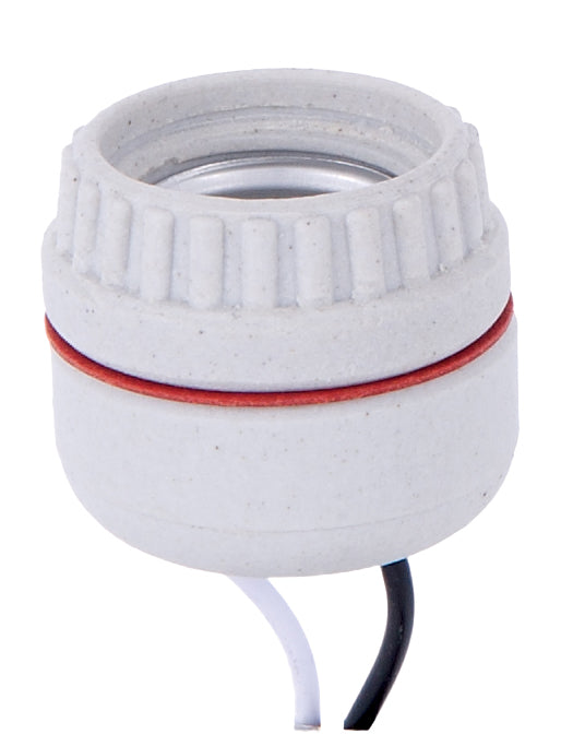  Medium Base, Porcelain, 2-Piece Sign Receptacle for 1 7/16 Inch Diameter Hole with 8 Inch Leads