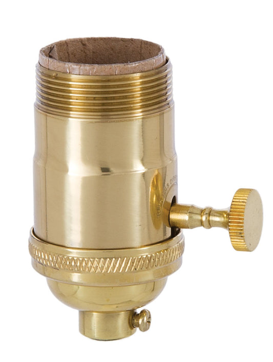 Heavy Turned Brass Lamp Socket w/Brass Knob, Polished & Lacquered Finish, UNO Thread - Choice of Interior Function