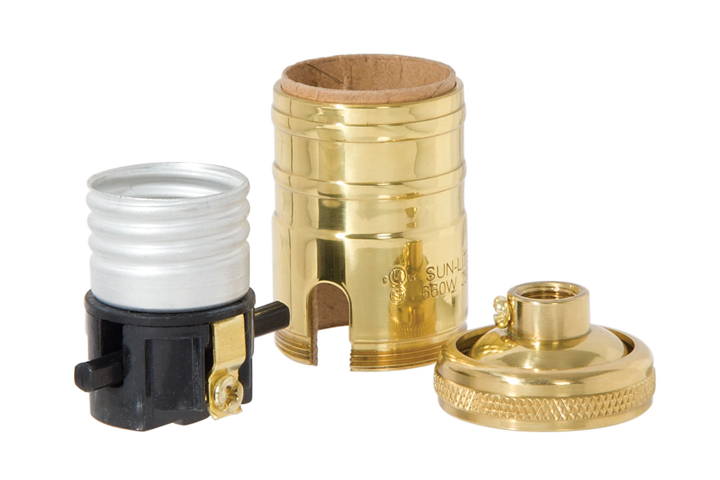 Heavy Turned Brass Socket with Polished & Lacquered Finish, Push-Thru function, No UNO threads