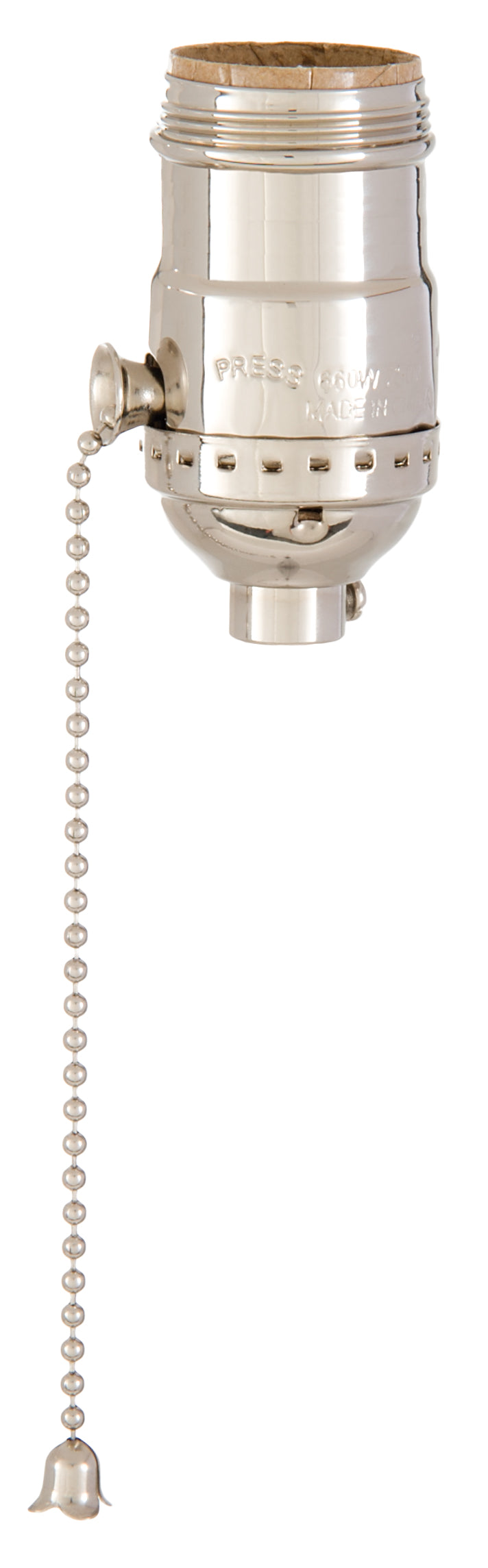 Nickel Plated Finish Brass Pull Chain Early Electric Style Lamp Socket, Pull Chain, On/Off function, UNO Thread