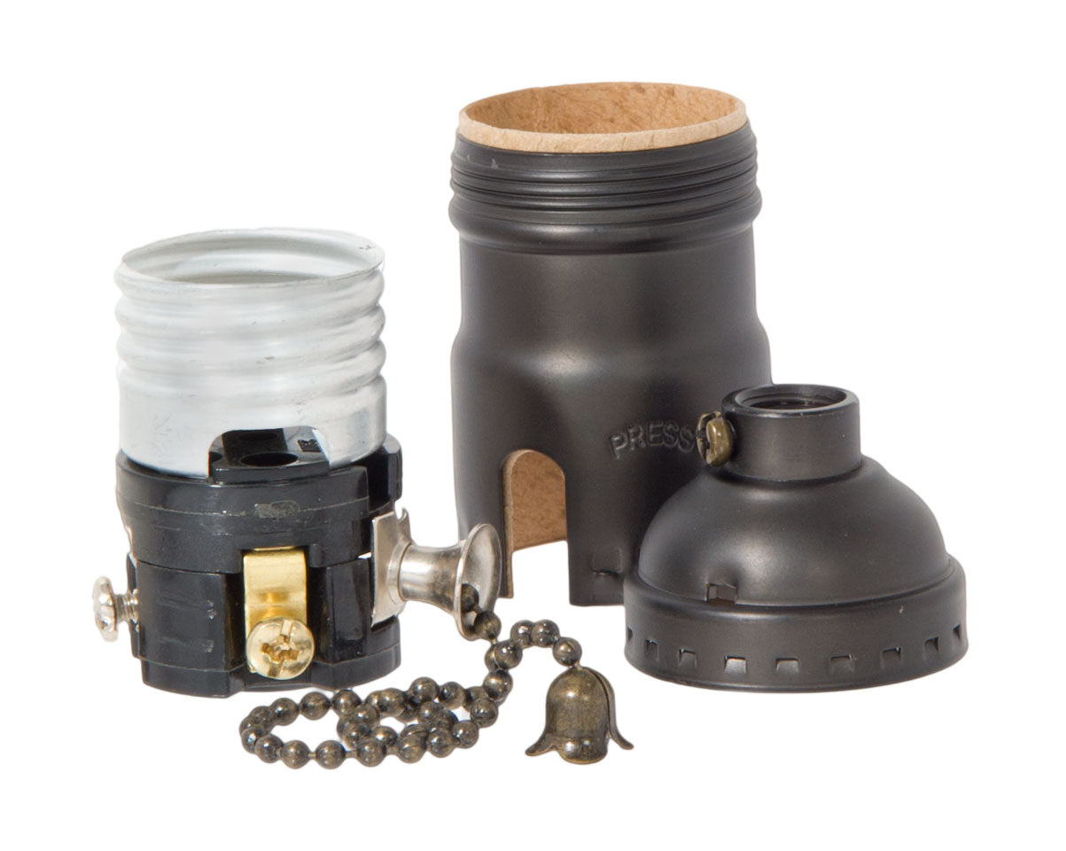 Antique BRONZE Finish Brass Pull Chain Early Electric Style Lamp Socket ...