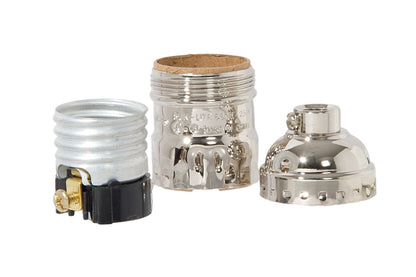 Nickel Plated Finish Keyless Early Electric Style Lamp Socket, UNO Thread Shell