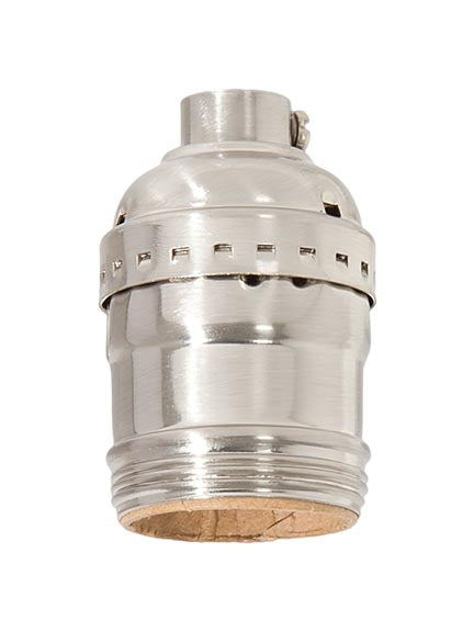 Satin Nickel Finish Brass E-26 Short Keyless Lamp Socket, w/UNO Threads