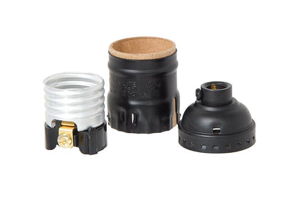 Satin Black Finish E-26 Brass Short Keyless Lamp Socket, No UNO Thread