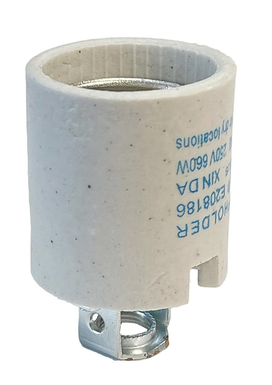 E26 Medium Porcelain Lamp Socket with 1/8F, 1/2" tall metal hickey and Easy Wire terminals, 250V, 660W (48306)