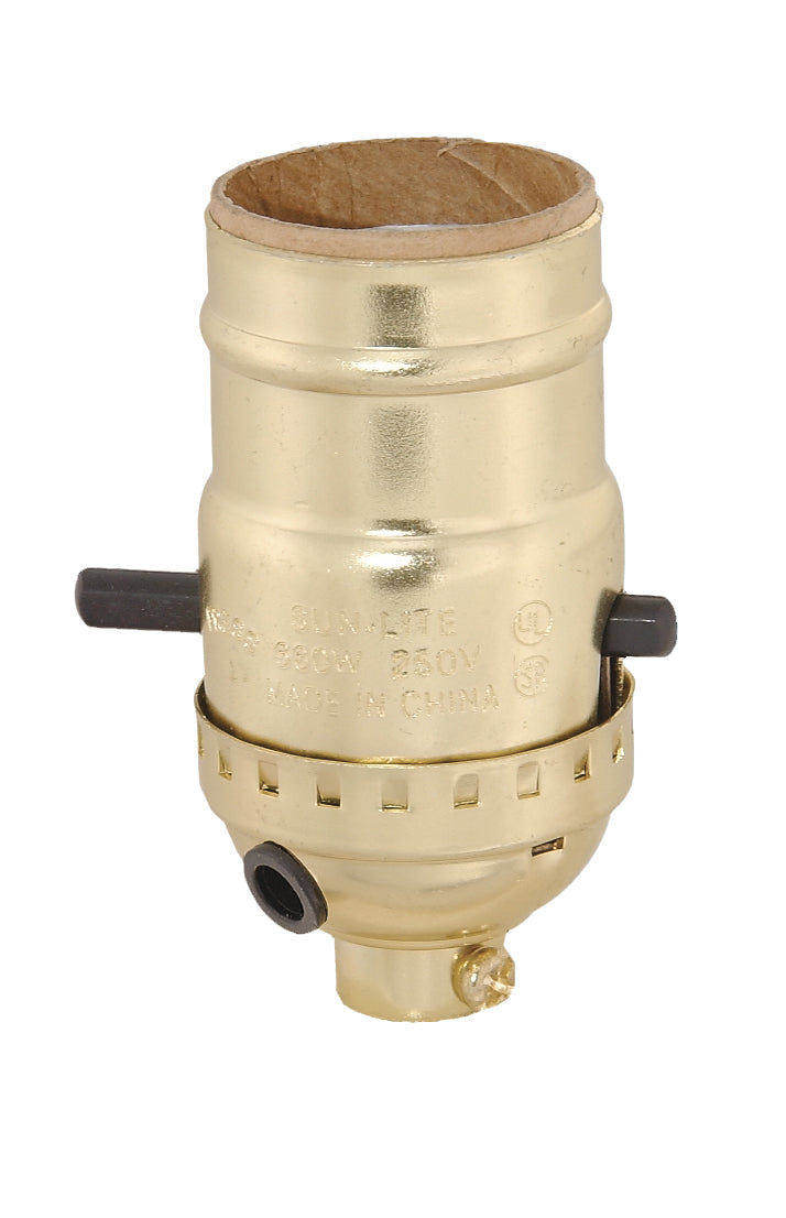 Push-Thru Medium Base Lamp Socket with Brass Plated Shell and SIDE CORD OUTLET Cap 