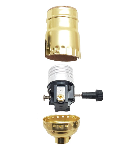 Table Lamp Wiring Kit with Turn Knob Socket, Adjustable Harp, and Brass Plated Finish