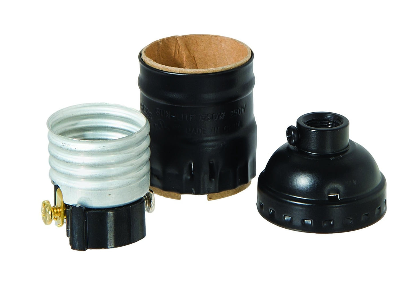 Metal Satin Black Finish Short Keyless E-26 Lamp Socket Shell, 1/8 IPS Socket Cap and Set Screw