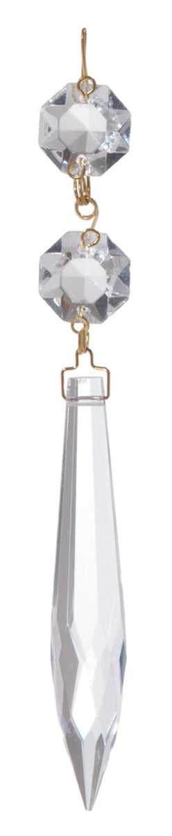 3" Clear U-Drop Prism with Two Beads, approximately 5-1/4" overall length