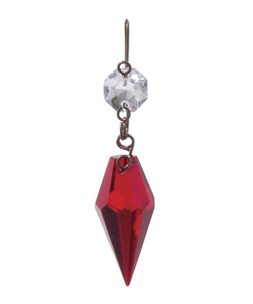 1 3/16" Ruby Glass Prism with Clear Top Bead, ~2-1/2" overall length