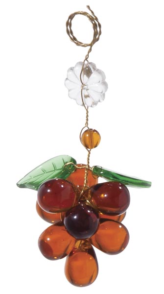 3 1/2" Amber Glass Grape Cluster w/Leaves