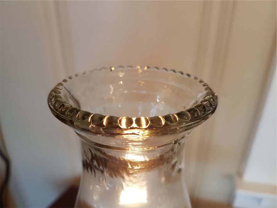 thumbnail image 2 of Ruby Red Beaded Top Glass Chimney For #1 Oil Lamp Burners – Handmade In Portugal 2 of 4