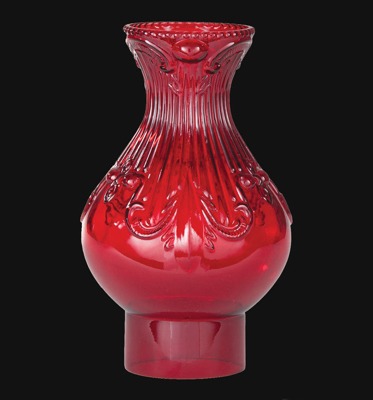 3" Fitter,  8-1/2" Tall Ruby Glass Embossed Princess Feather Chimney