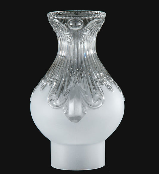 3" Fitter, 8-1/2" Tall Frosted & Clear, Embossed Glass Chimney