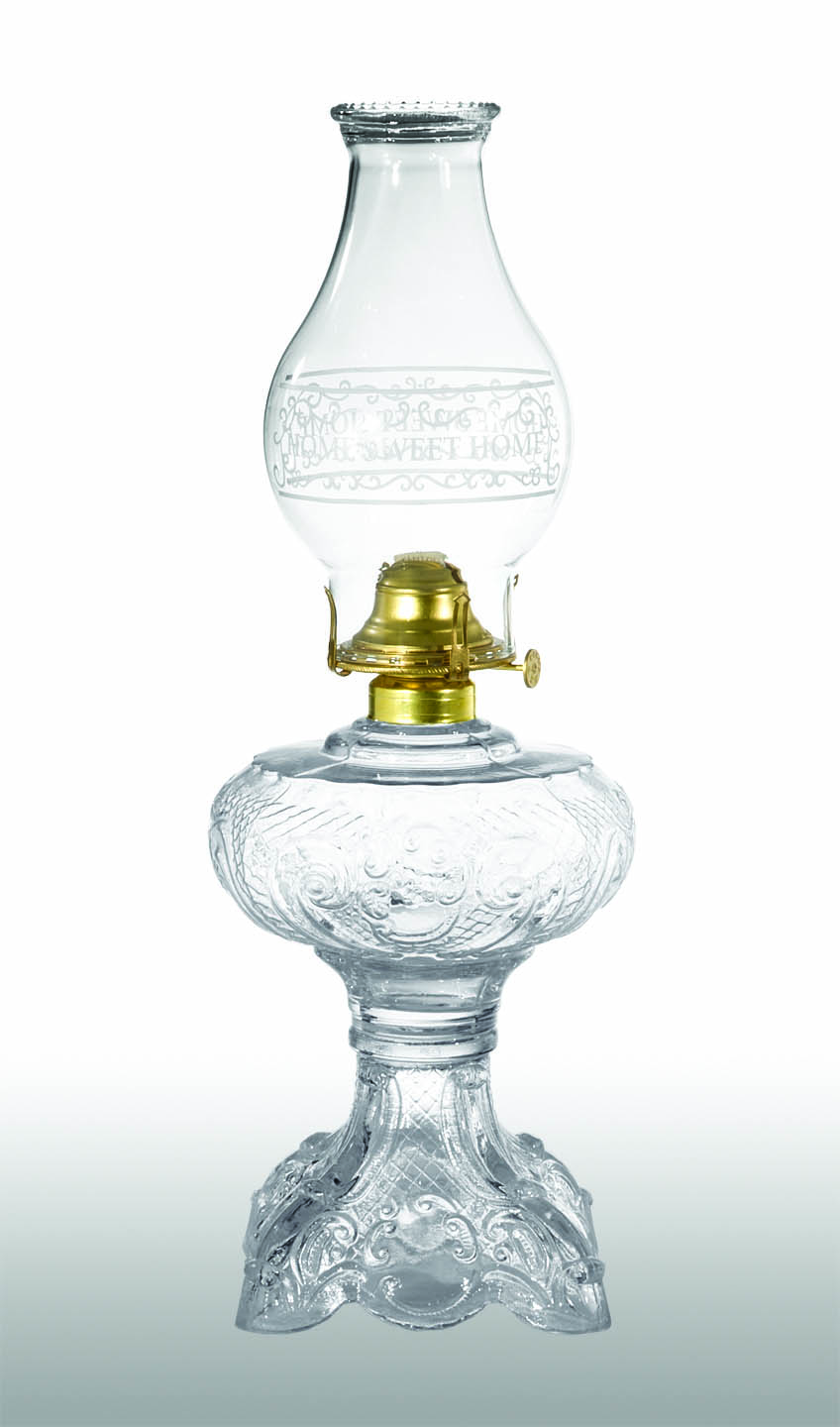 Clear "Princess Feather" Kerosene Lamp with "Home Sweet Home" Chimney 
