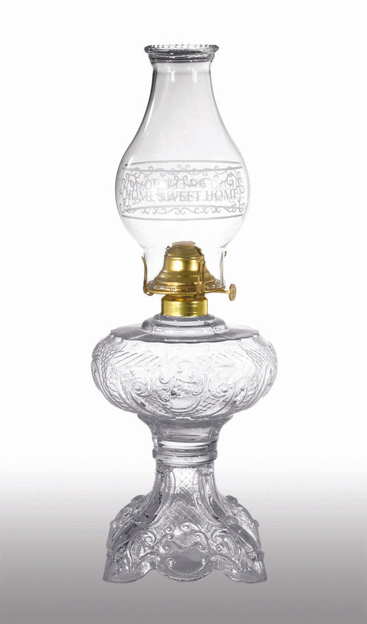 Clear "Princess Feather" Kerosene Lamp with "Home Sweet Home" Chimney 