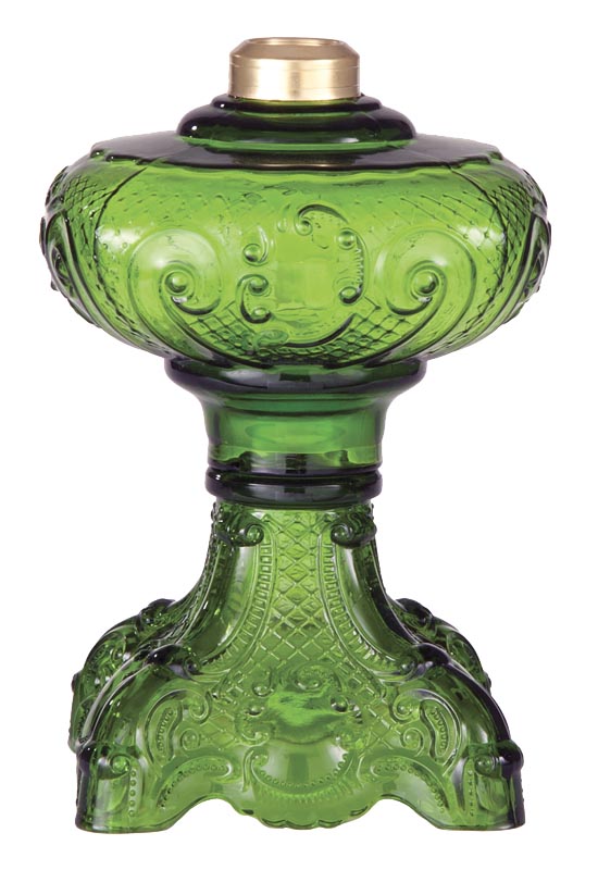 9-1/2" Dark Green Glass "Princess Feather" Oil Lamp Font