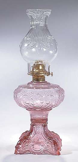 Princess Feather Pattern Complete Kerosene Lamp, Choice of Color for Glass Base 